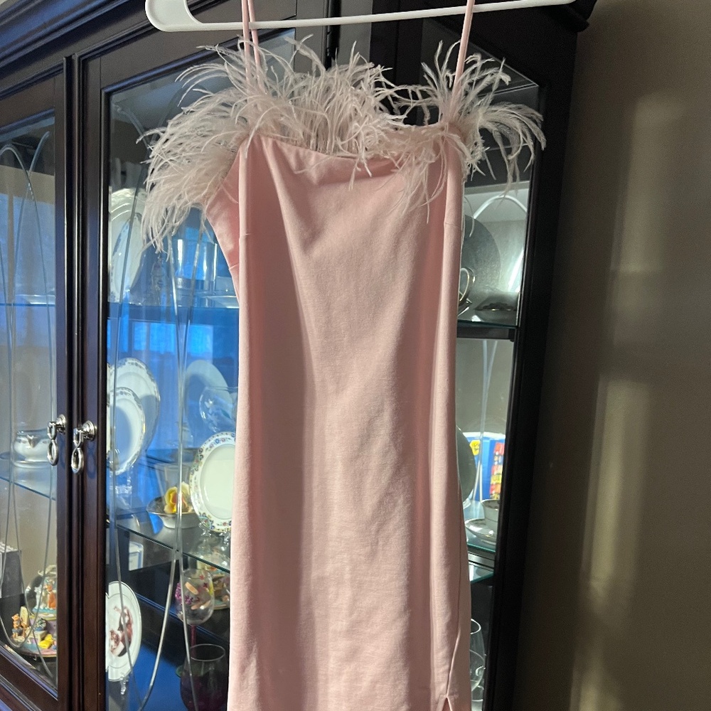 Pink mini feather dress